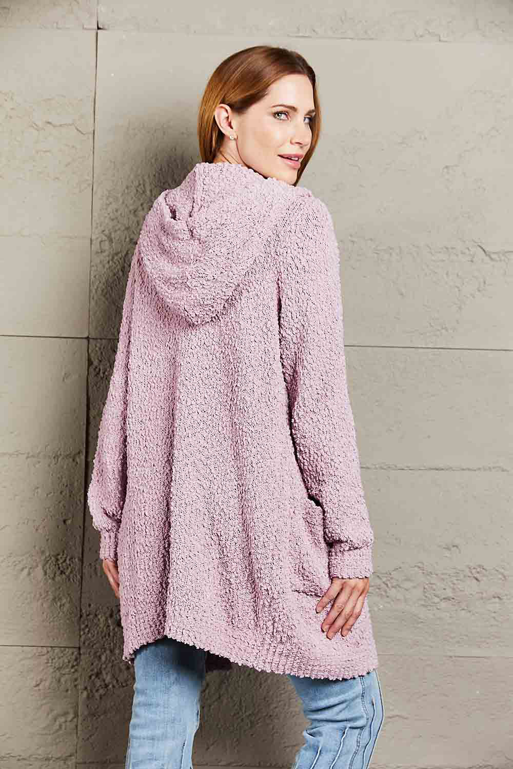 Marsa Popcorn-Knit Hooded Cardigan