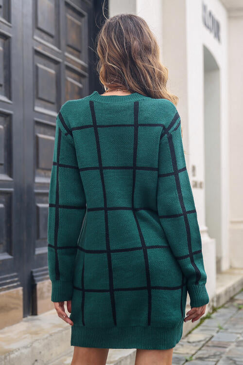 Joanna Plaid Long Sleeve Sweater Dress