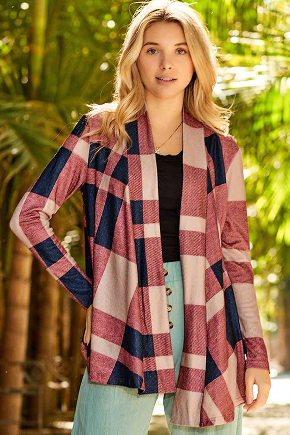 Raven Plaid Open Front Cardigan