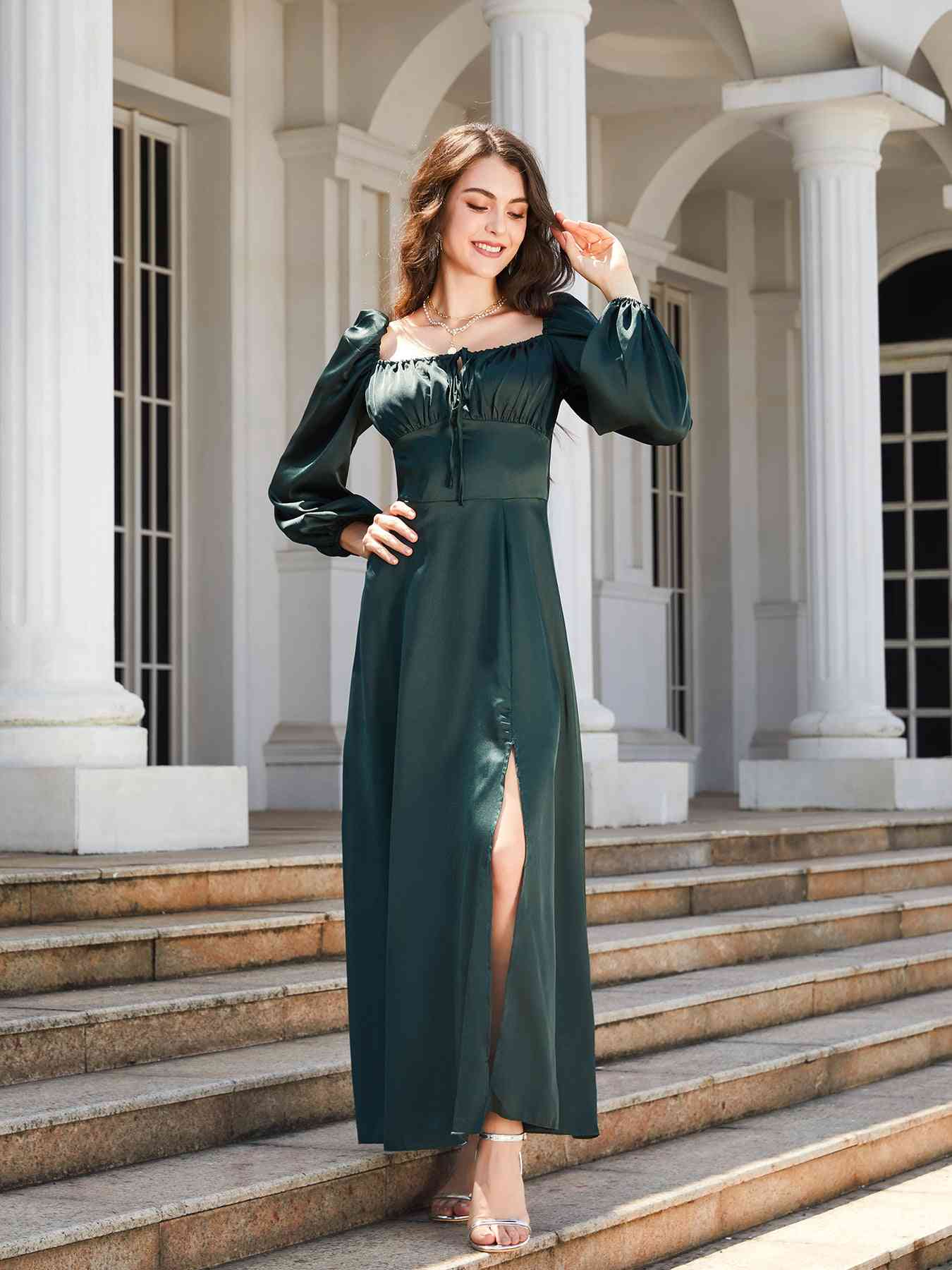 Mikaela Puff Sleeve High Slit Maxi Dress