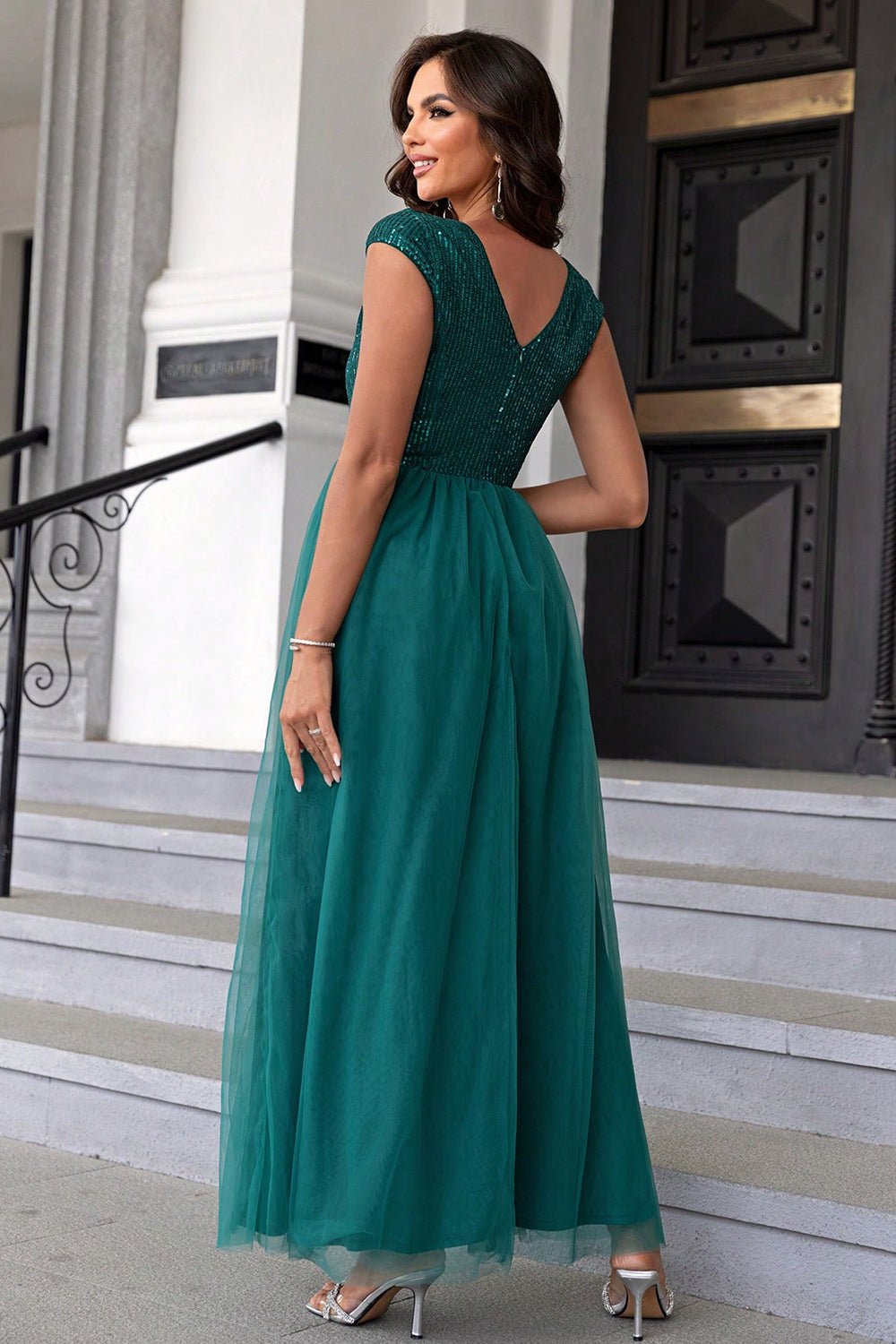 Modern Day Glam Sequin V-Neck Maxi Dress