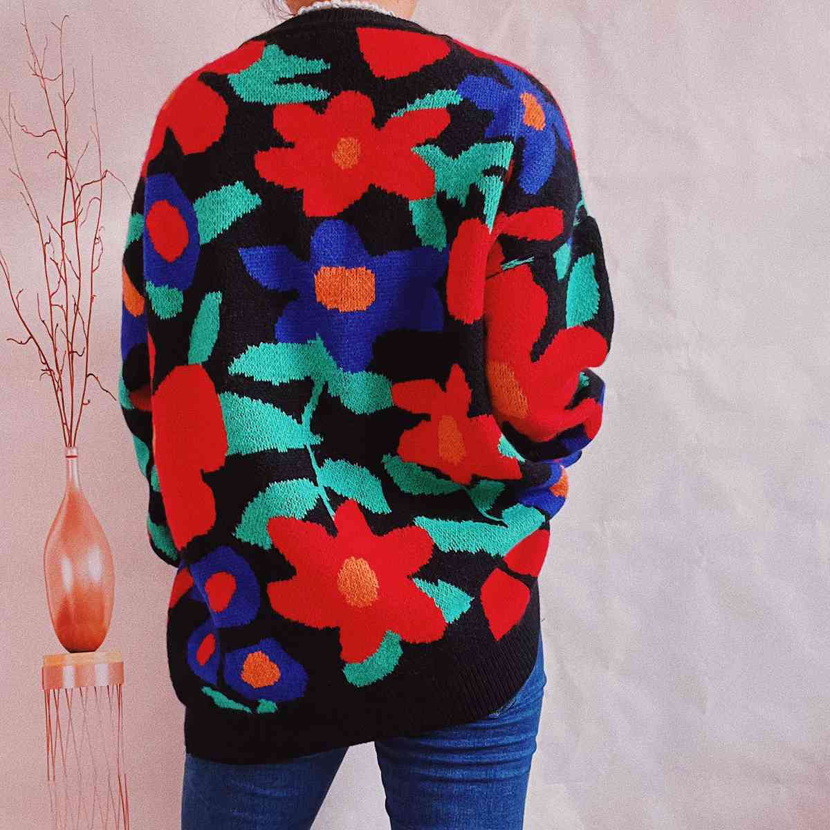 Flowering Round Neck Floral Sweater