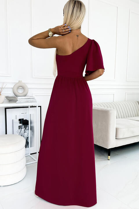Pinot One Shoulder Flutter Sleeve Dress