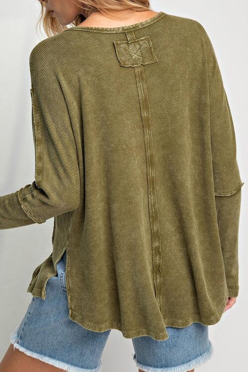 Stevie Exposed Seam Round Neck Long Sleeve Blouse