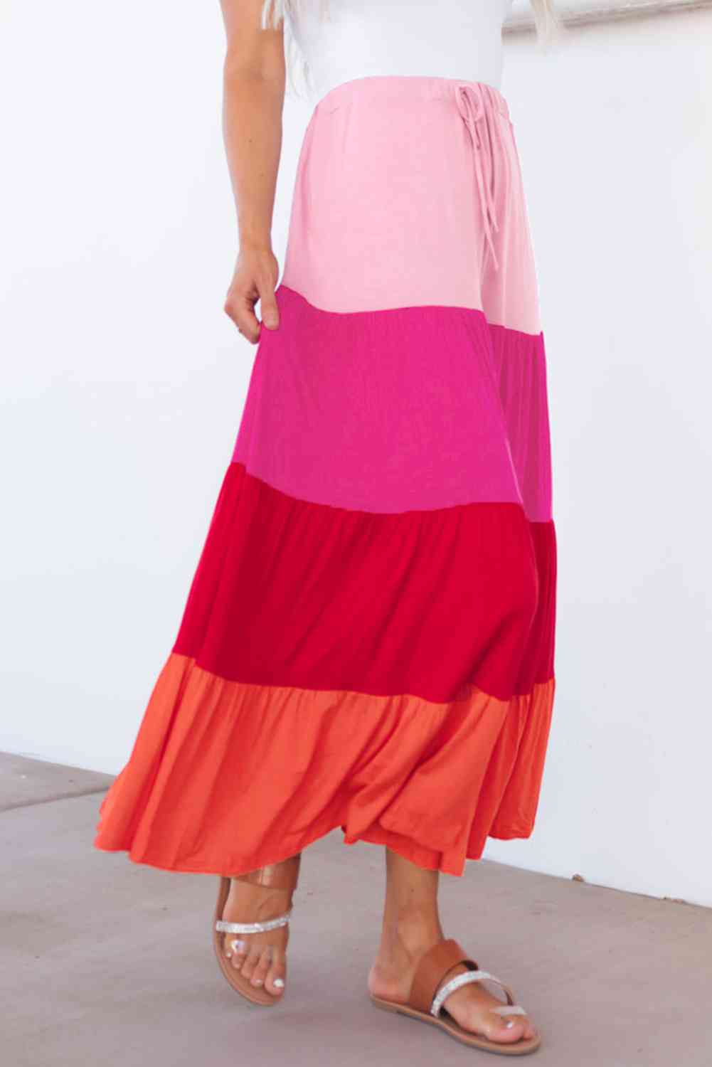 Aurelia Color Block Tiered Maxi Skirt
