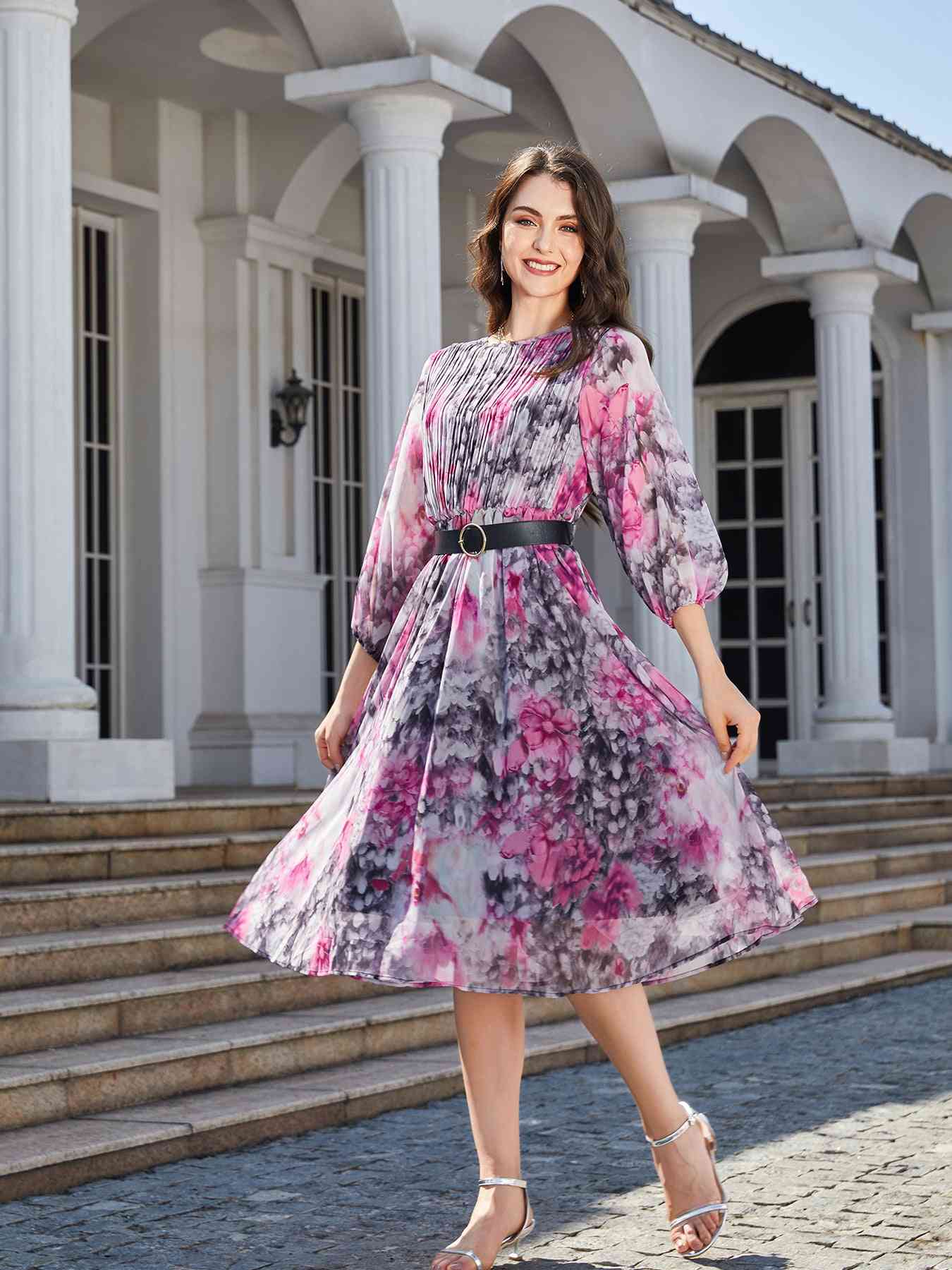 Harlee Floral Balloon Sleeve Midi Dress