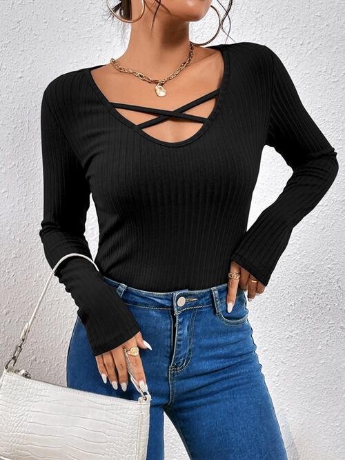 Rylee Ribbed Crisscross Long Sleeve Knit Top