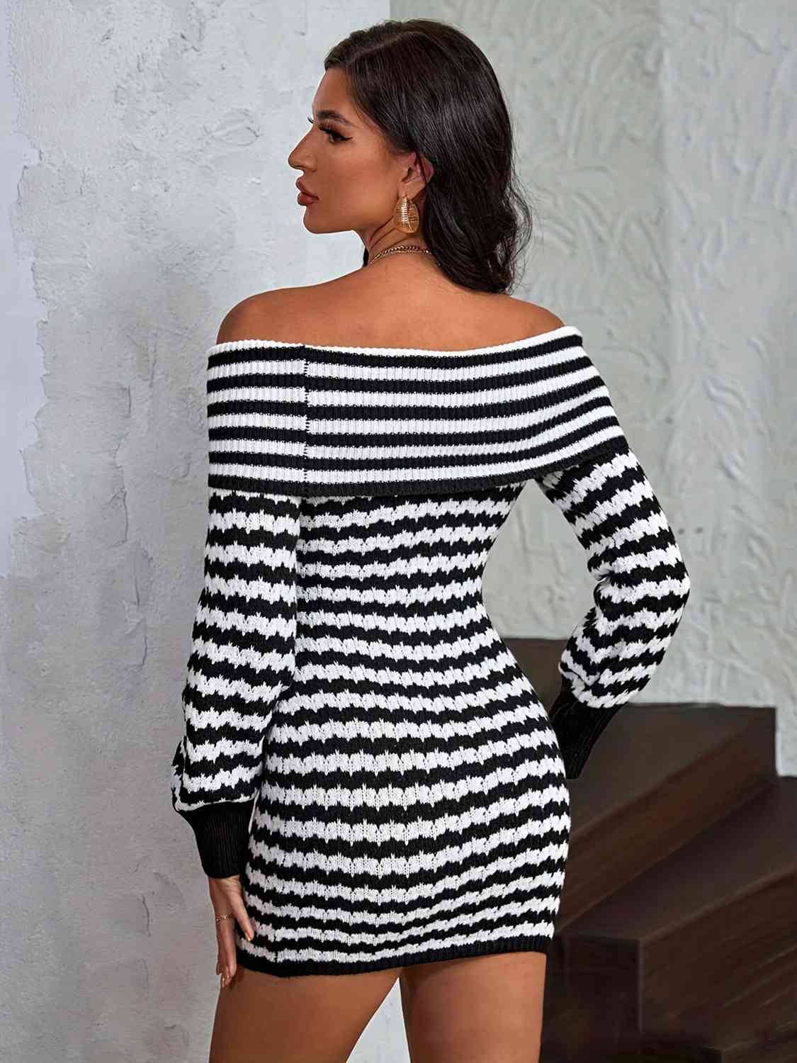 Harlowe Striped Off-Shoulder Sweater Dress