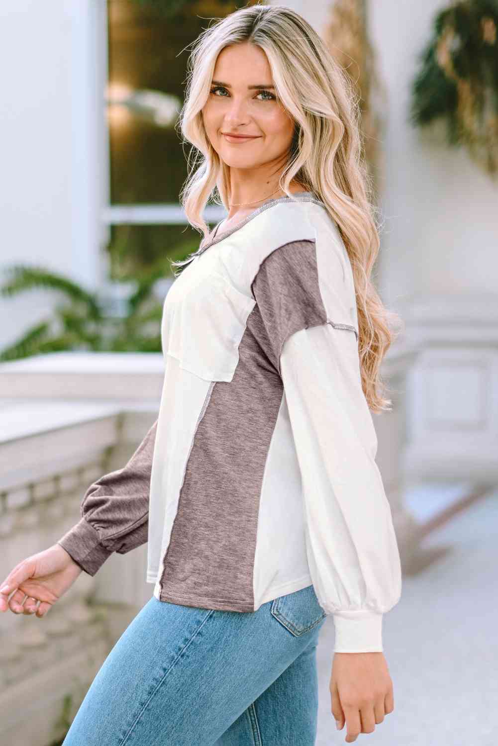 Thea Color Block Exposed Seam Blouse