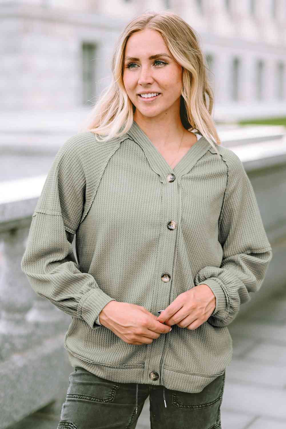 Isabelle Button Down Waffle Knit Shirt