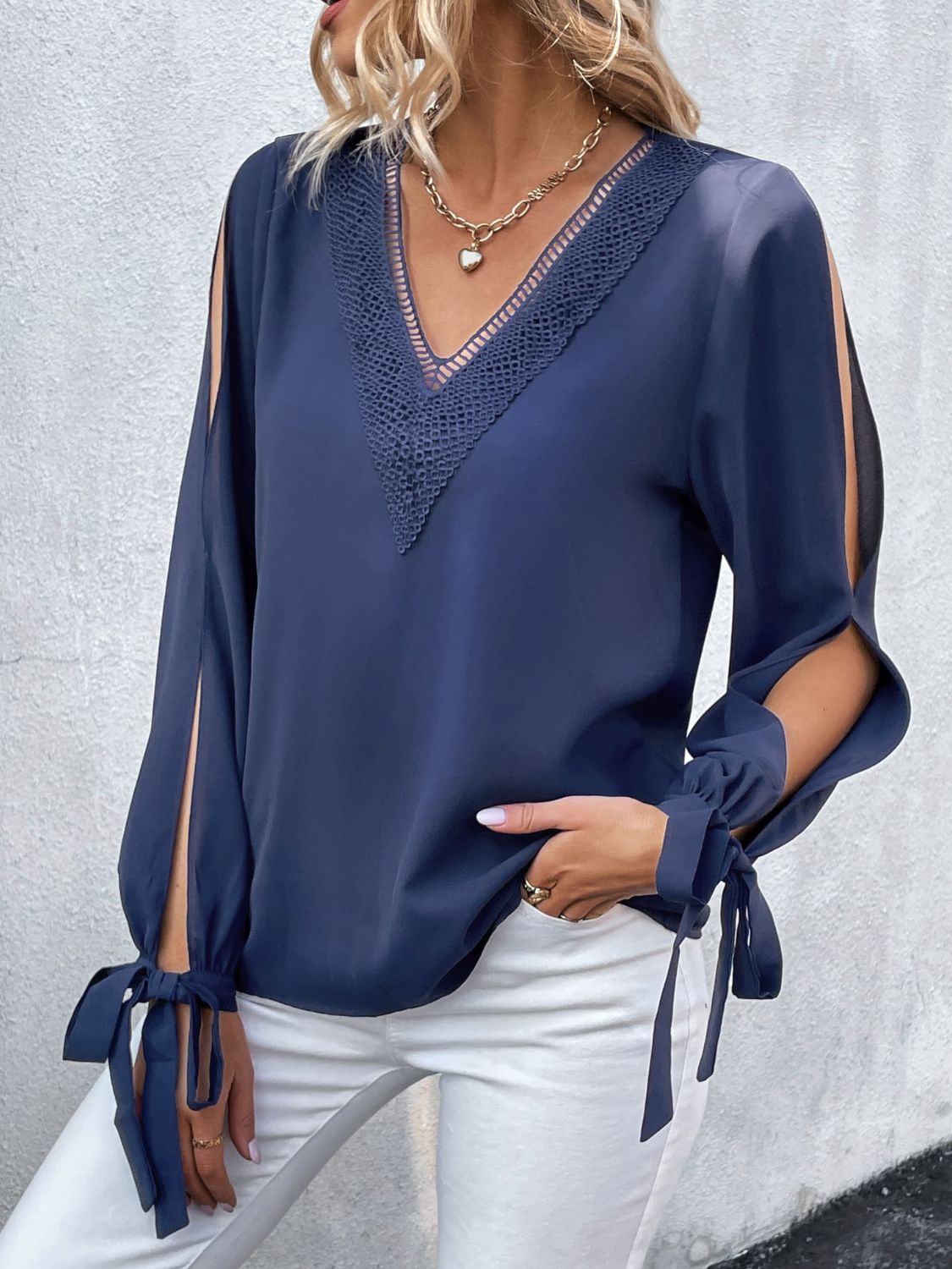 Seraphina V-Neck Tie Cuff Blouse