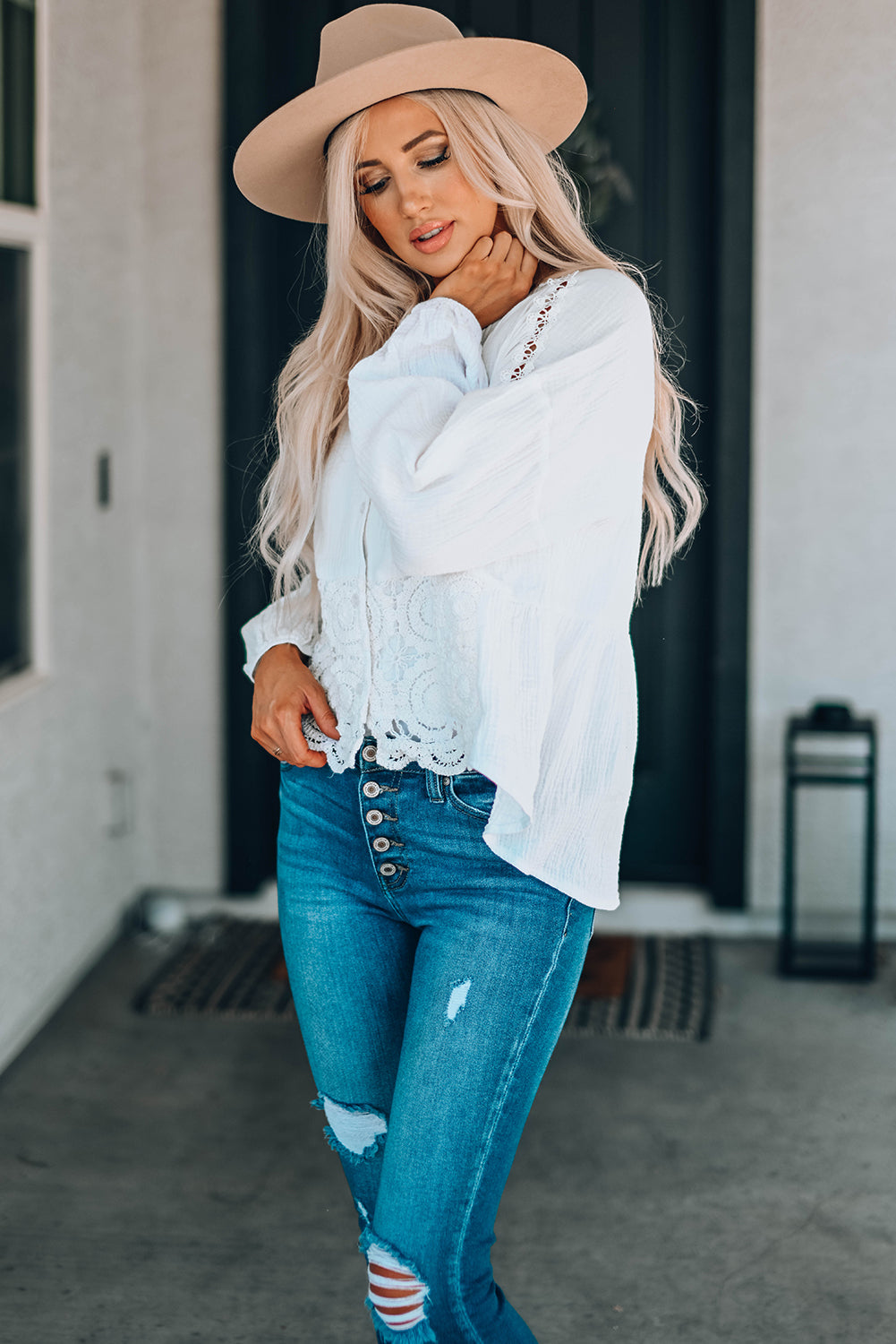 Here For You Spliced Lace Blouse