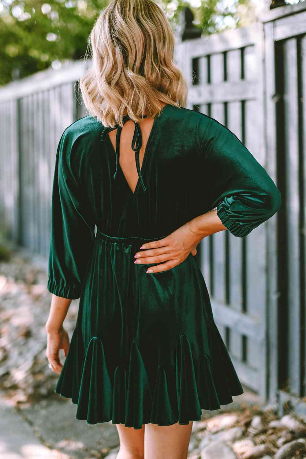 Kara Drawstring V-Neck Tie Back Mini Dress