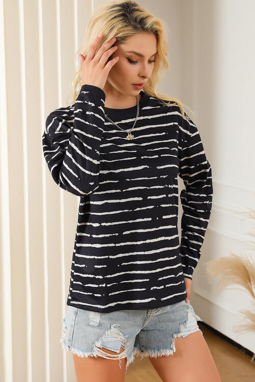Zoe Striped Round Neck Long Sleeve Shirt