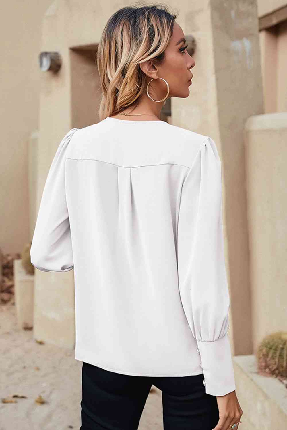 Raya Lantern Sleeve Ruffle Trim Blouse