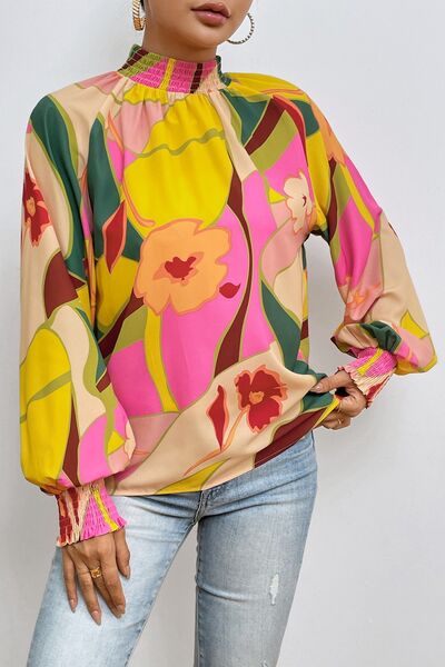 Growth Floral Smocked Lantern Sleeve Blouse