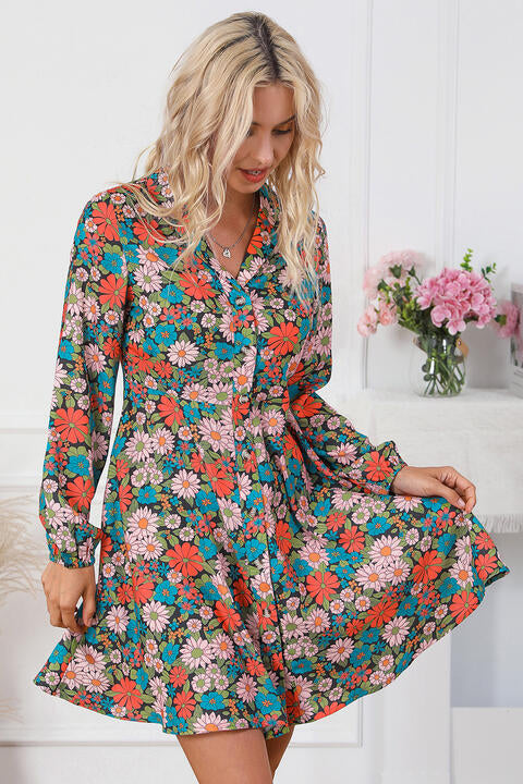 Kiara Floral Button Front Shirt Dress