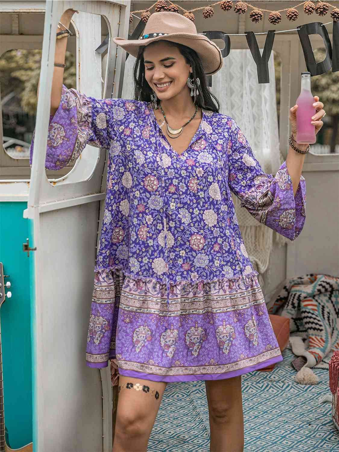 Mylah Floral Tie Neck Mini Dress