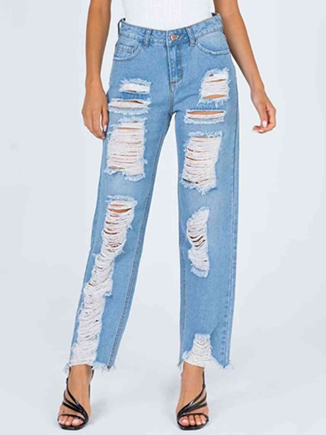 Maia Raw Hem Distressed Straight Jeans