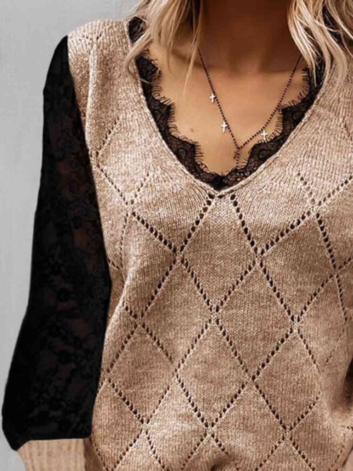 Tessa Lace Decor Two Tone Sweater