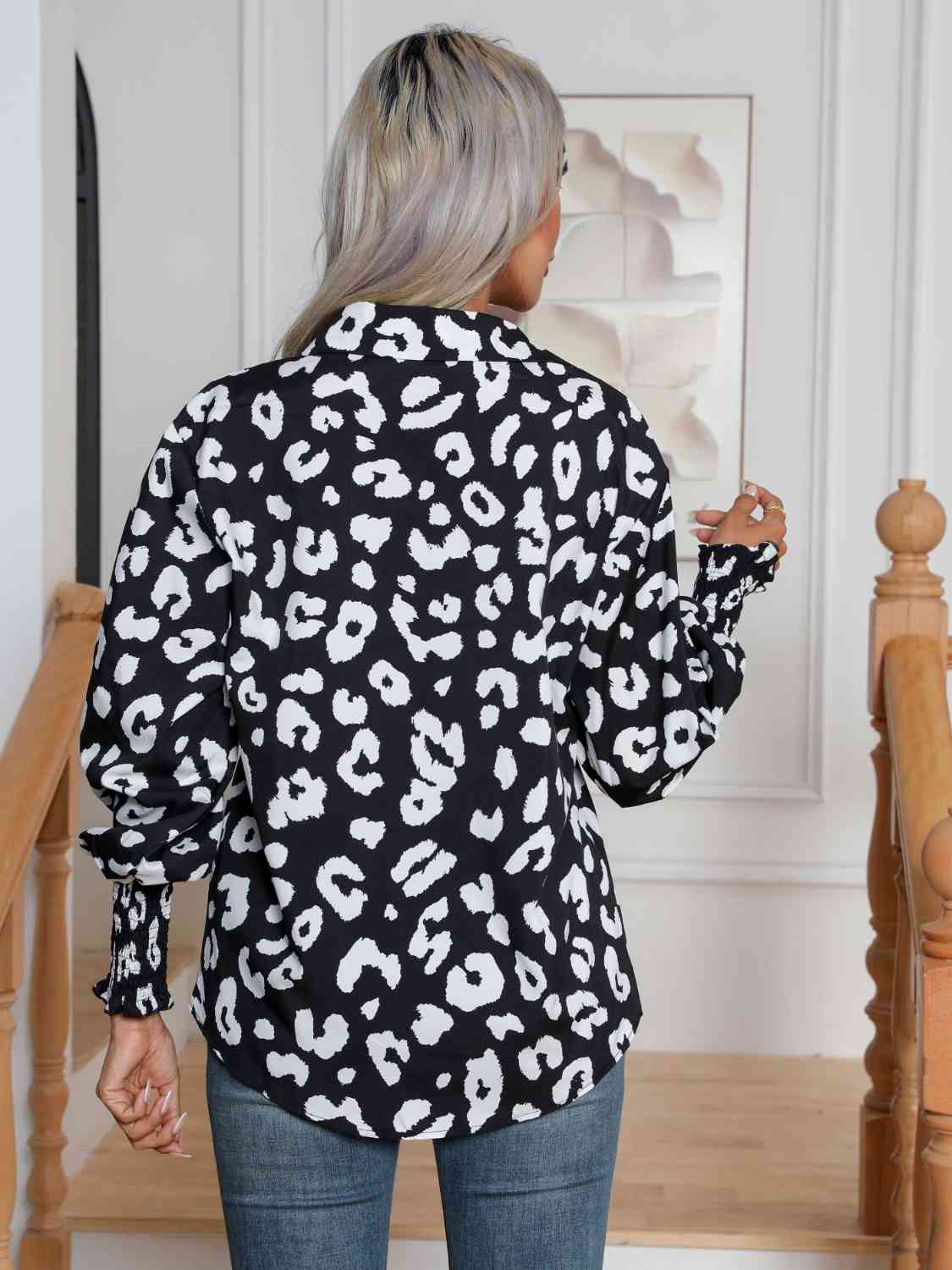 Selena Buttoned Lantern Sleeve Leopard Shirt