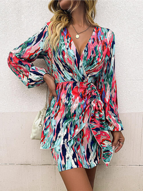 Colette Surplice Balloon Sleeve Mini Dress