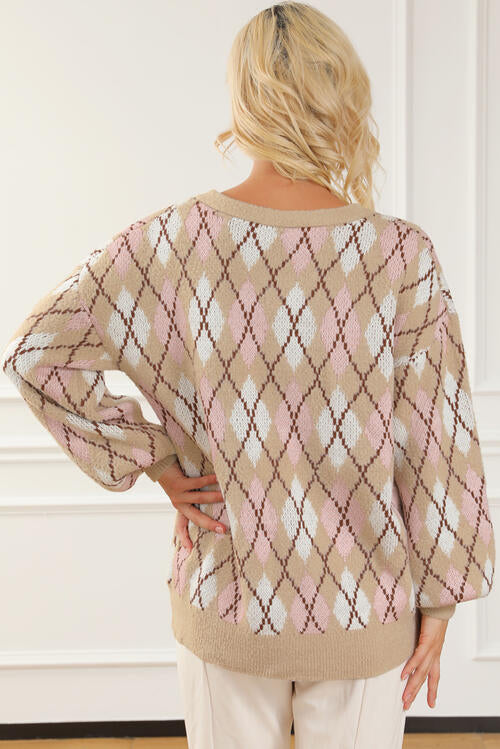 Melanie Button Up Geometric Cardigan
