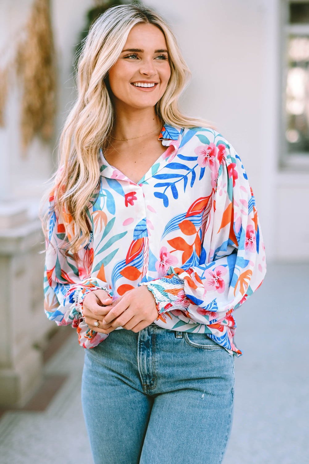 Chic Bouquet Lantern Sleeve Blouse