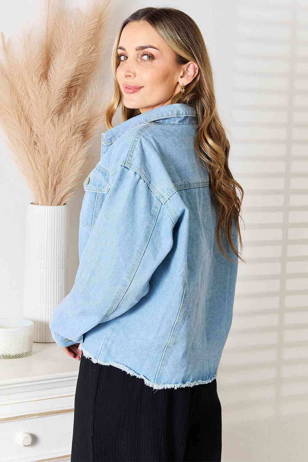 Diana Dropped Shoulder Raw Hem Denim Jacket