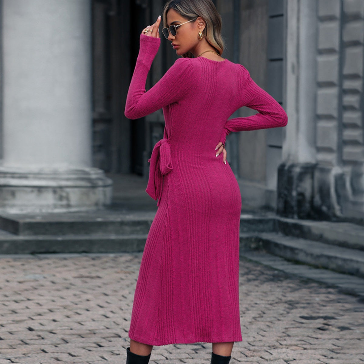 Margot Surplice Neck Tied Midi Dress