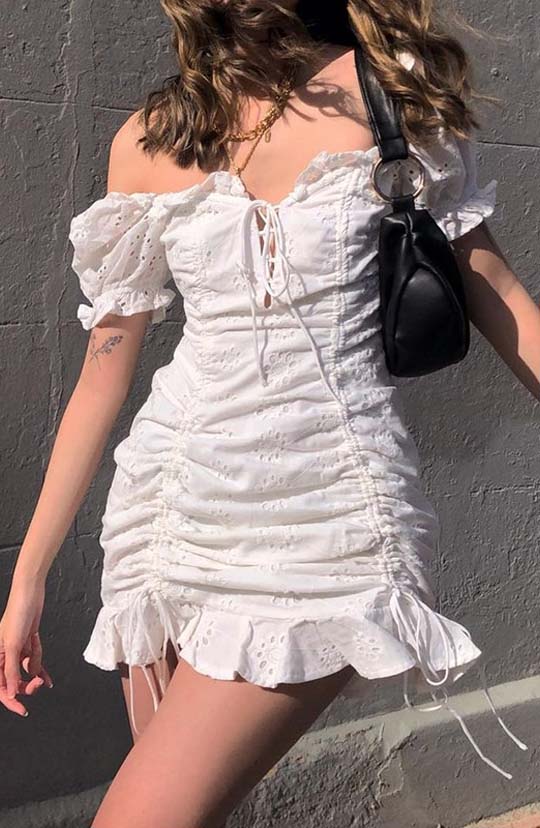 Lace Me Up White Mini Dress