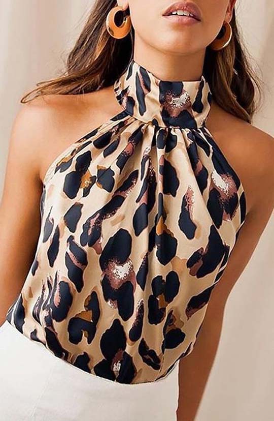 On The Prowl Sleeveless Leopard Halter Top