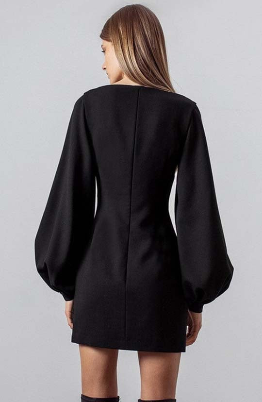 Paris Is Calling Beige Lantern Sleeve Mini Dress