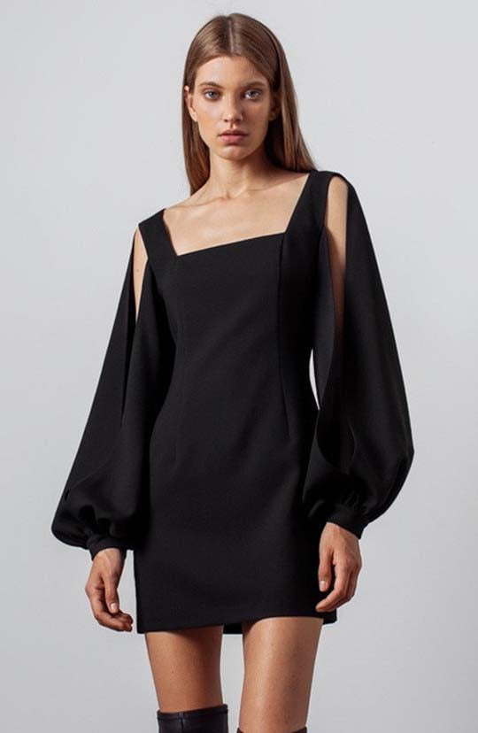 Paris Is Calling Beige Lantern Sleeve Mini Dress