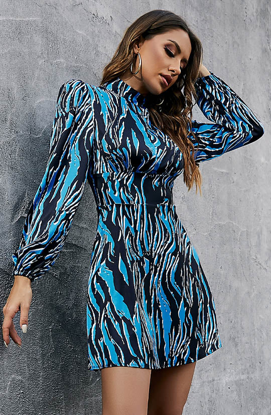 Take Me Back Blue A-Line Mini Dress