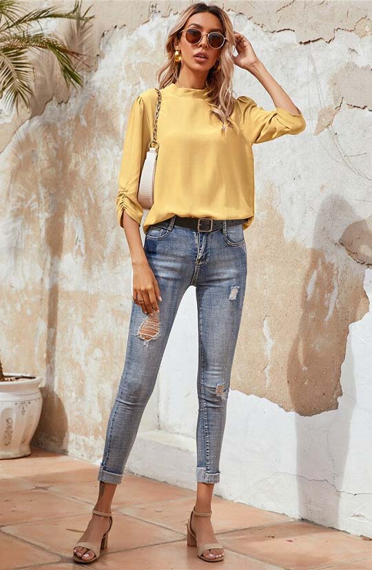 Under The Sun Yellow Long Sleeve Blouse