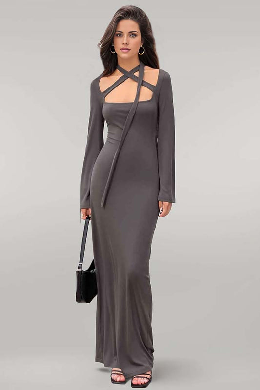 Anya Tie Detail Long Sleeve Maxi Dress