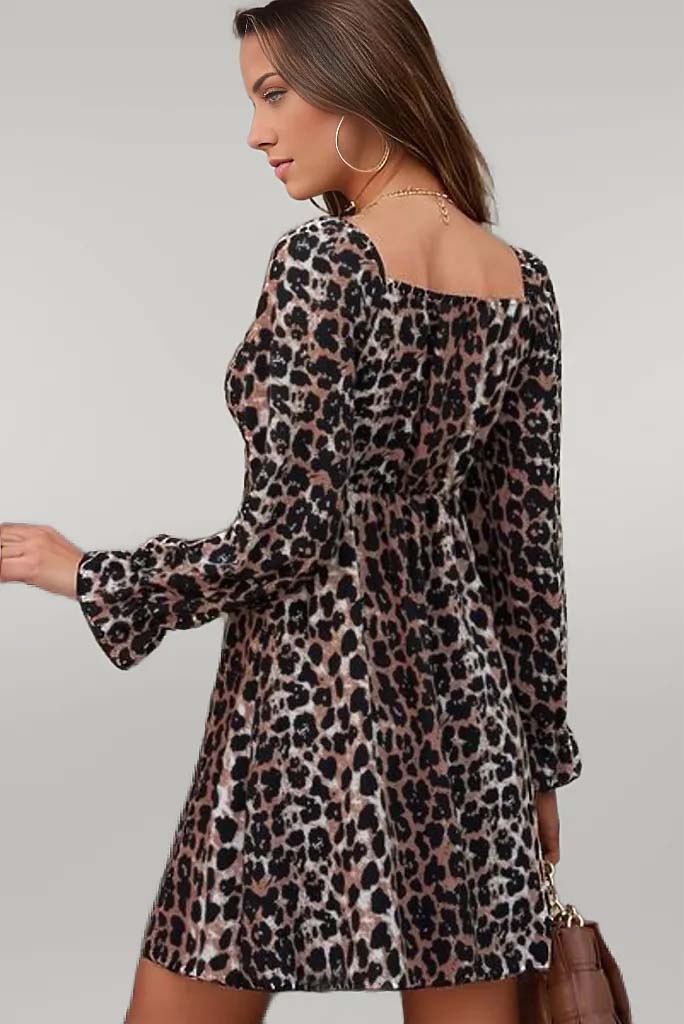 Brielle Leopard Flounce Sleeve Mini Dress