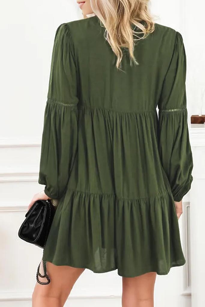 Elaina Tie Neck Long Sleeve Tiered Dress