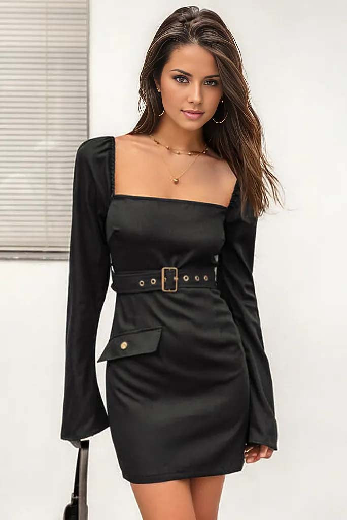 Eve Square Neck Long Sleeve Mini Dress