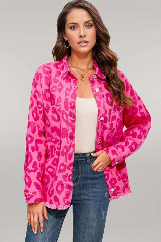 Fierce Leopard Raw Hem Jacket