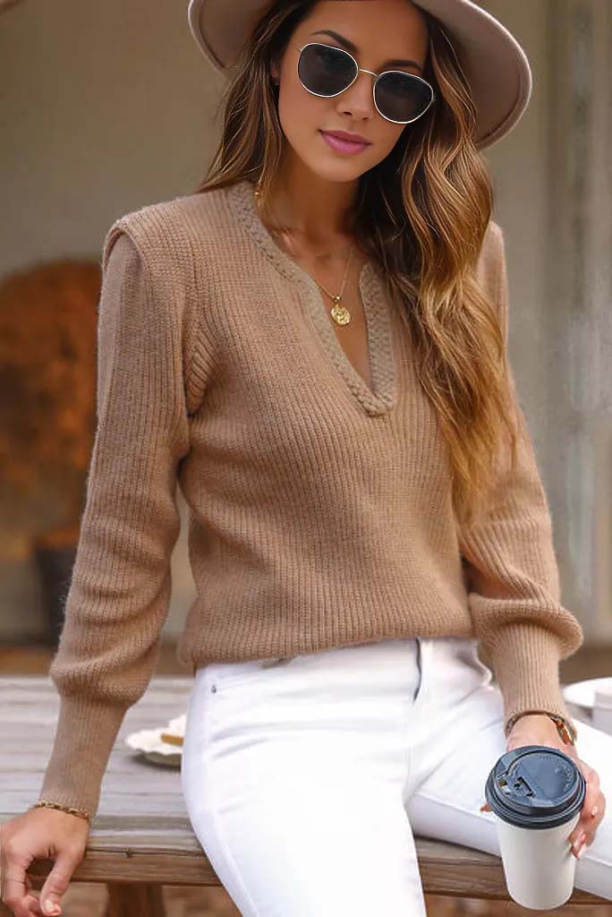 Lenora Notched Long Sleeve Sweater