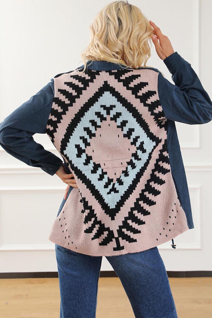 Level Up Geometric Button Up Drawstring Jacket