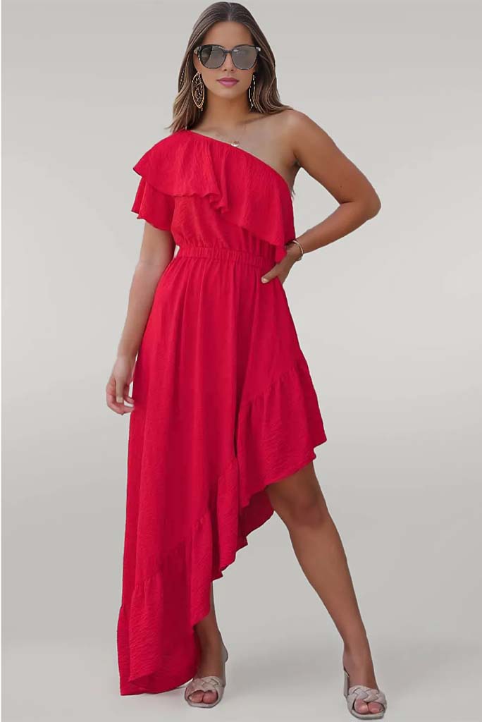 Look At Me One-Shoulder Asymmetrical Midi Dress