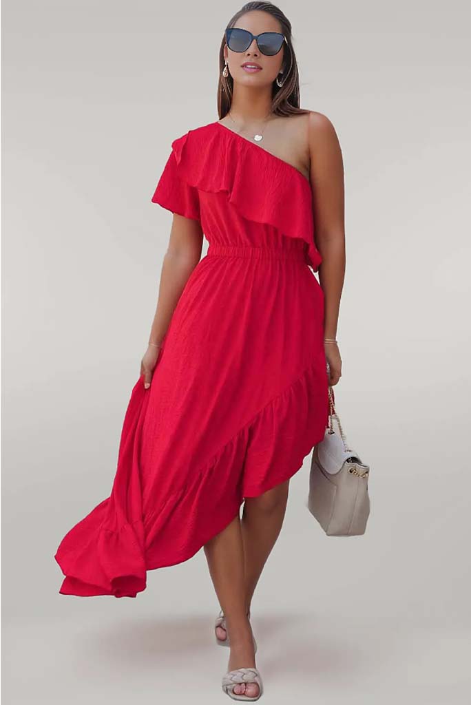 Look At Me One-Shoulder Asymmetrical Midi Dress