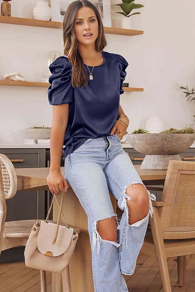 Maya Puff Sleeve Round Neck Blouse