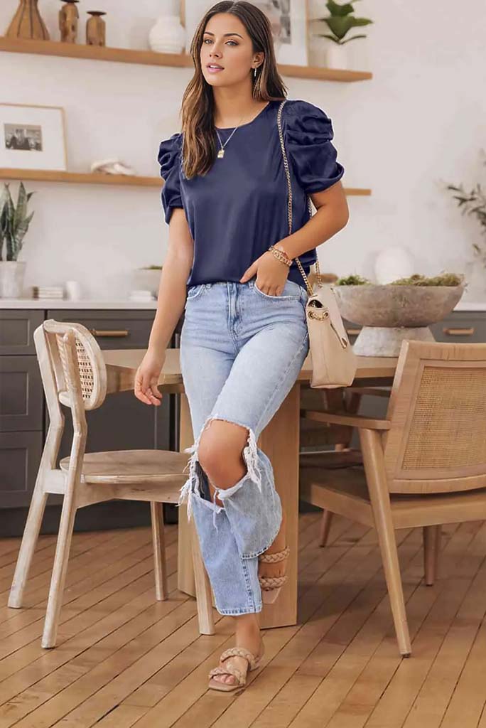 Maya Puff Sleeve Round Neck Blouse