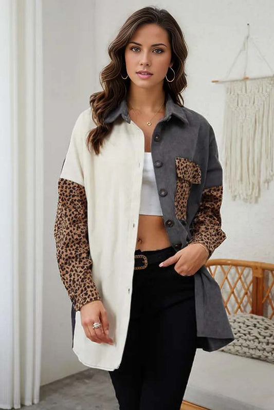 Silvia Leopard Contrast Button Up Jacket