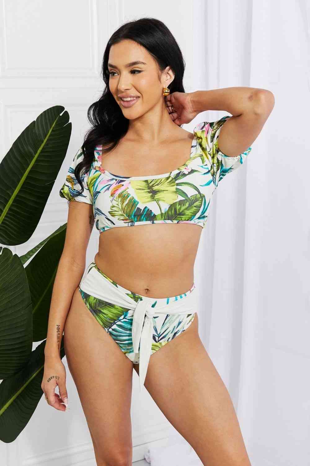 Tropical Vacation Puff Sleeve Floral Bikini