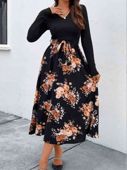 Maisie Floral V-Neck Long Sleeve Dress